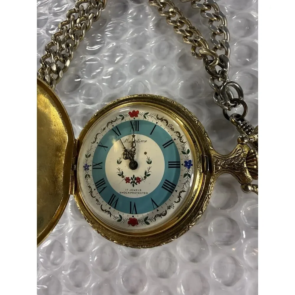 Majestime Pocket Watch 17 Jewel Missing Seconds Hand For Parts